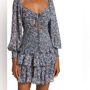 Astr the label smocked mini dress with long sleeves